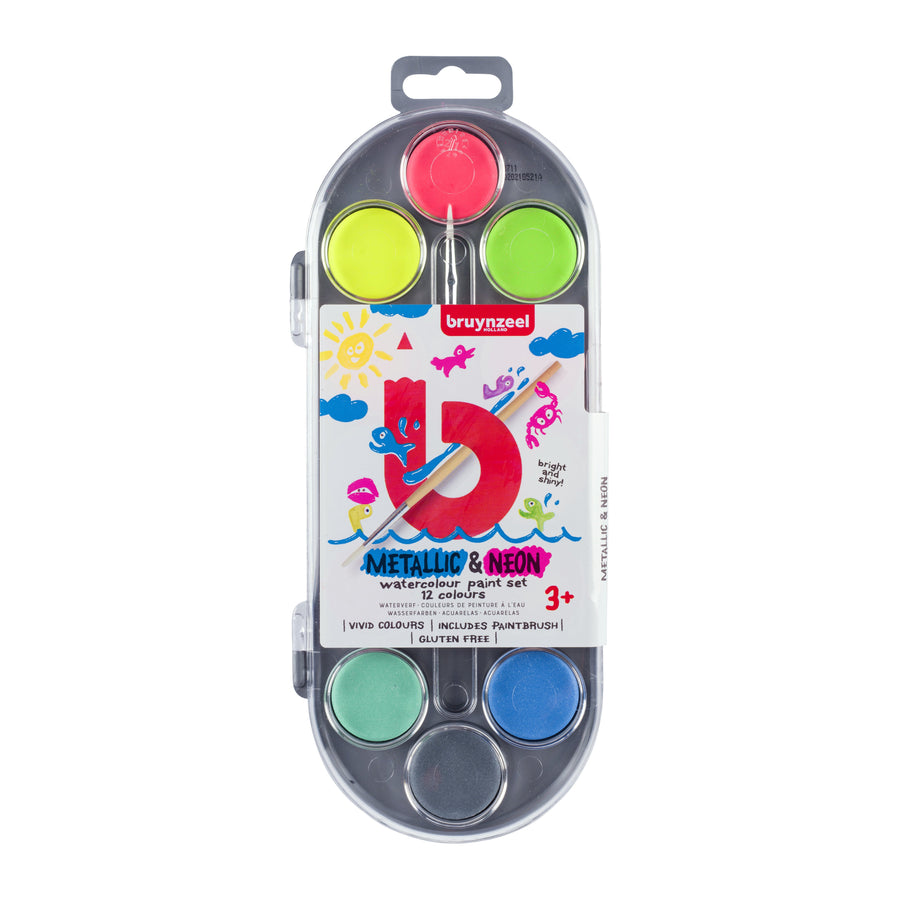 Waterverf Bruynzeel Kids 12 kleuren metallic neon