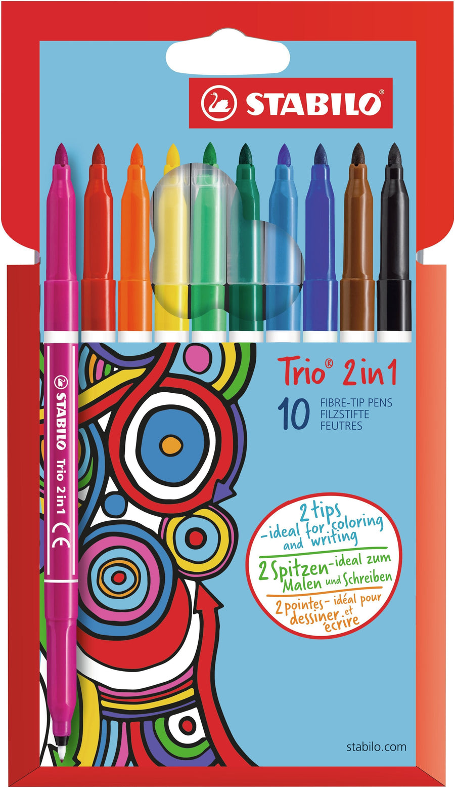 Viltstift STABILO Trio 2 in 1 223/10 10st assorti