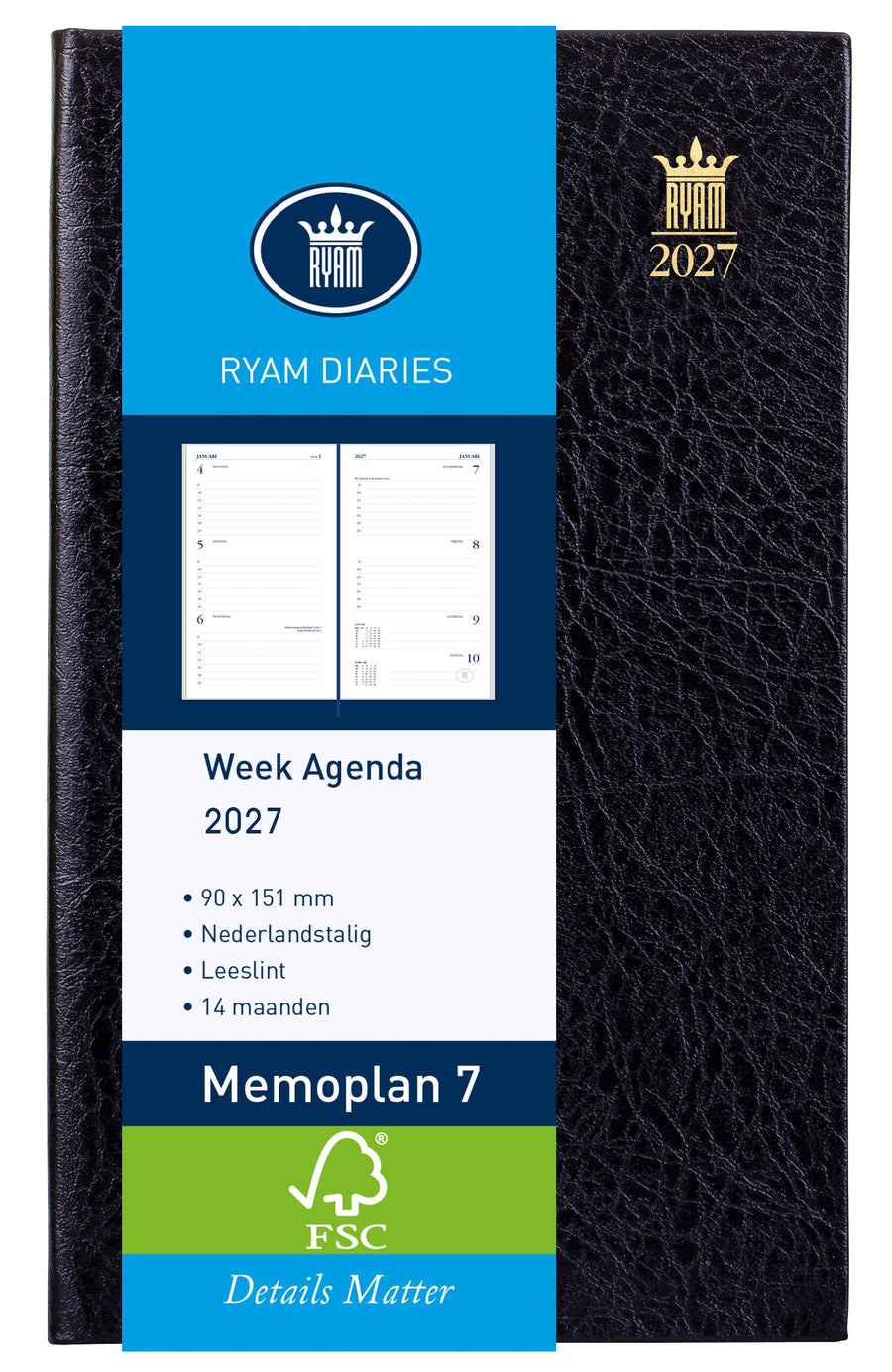 Agenda 2026 Ryam Memoplan 7 Suprema 7d/2p zwart