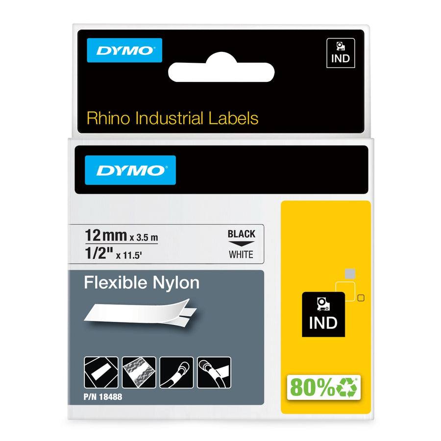 Labeltape Dymo Rhino industrieel nylon 12mm wit
