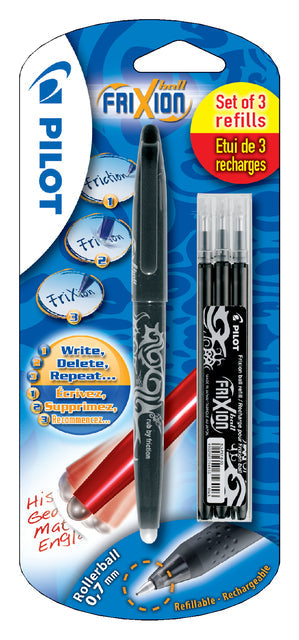 Rollerpen PILOT friXion BL-FR7 M + 3 vull zwart