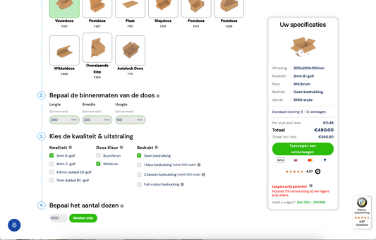 Doos op maat prijs vergelijking