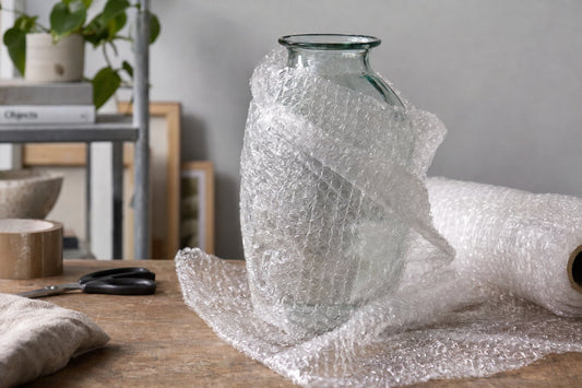 Breekbare producten verpakken met noppenfolie