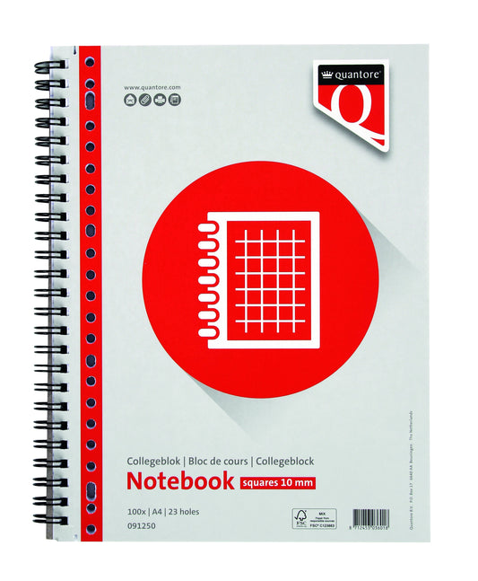 Collegeblok Quantore A4 ruit 10mm 23-gaats 100vel