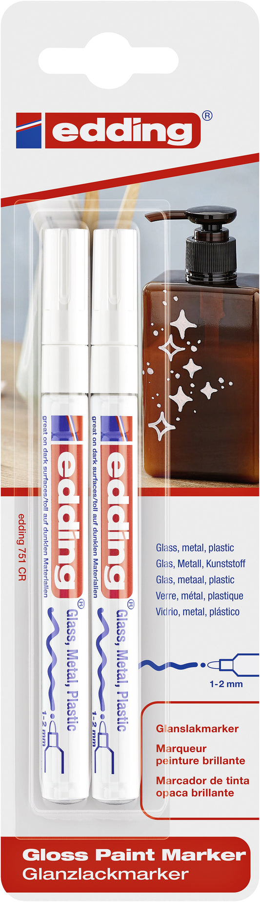 Paintmarker edding 751 oliebasis 1-2mm wit bls 2x