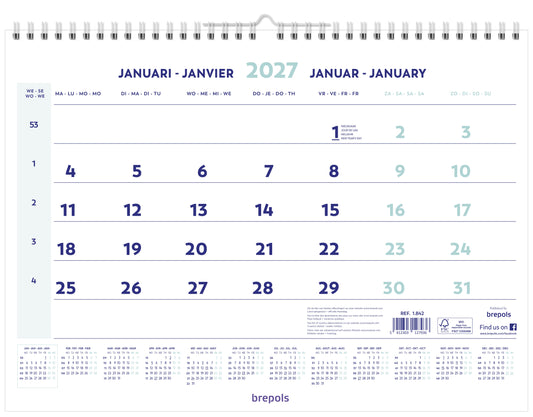 1-Maandskalender 2026 Brepols 43x31.5cm