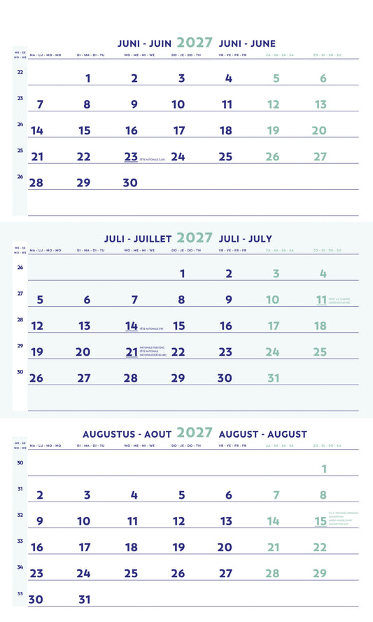 3-Maandkalender 2026 Brepols 30x60cm