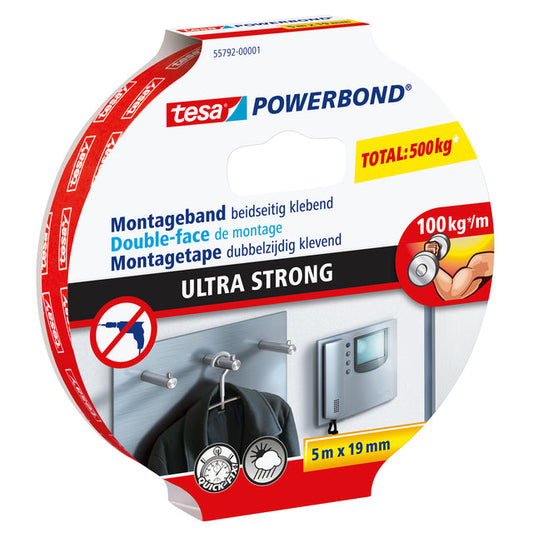 Montagetape tesa Ultra strong dubbelz 5mx19mm wit