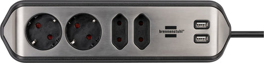 Stekkerdoos Brennenstuhl Estilo 4vdig USB 2m zwart