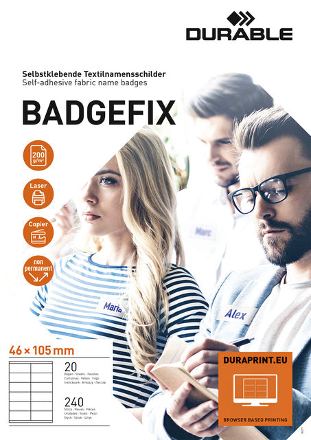 Naambadge etiket Durable 8363 Badgefix 46x105mm zk