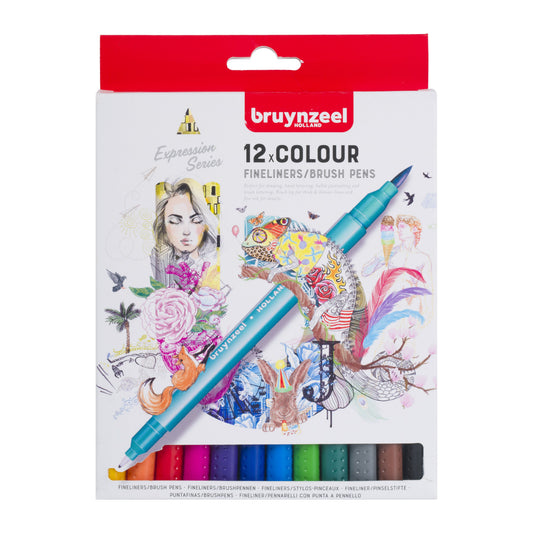 Fineliner Brush pen Bruynzeel set 12 kleuren