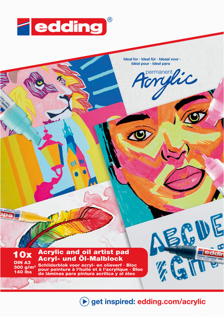 Olie-acrylblok edding 30010 A3 10 vel 300gr wit