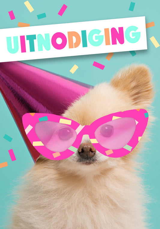 Uitnodiging Hond met zonnebril 4x9cm