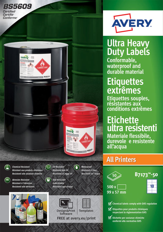 Etiket Avery B7173-50 99x57mm polyester wit 500st