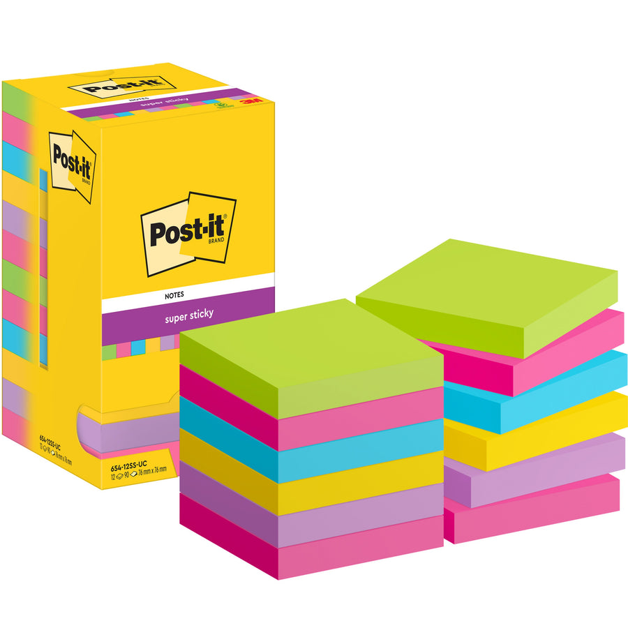 Memoblok Post-it 654 Super Sticky 76x76mm rainbow