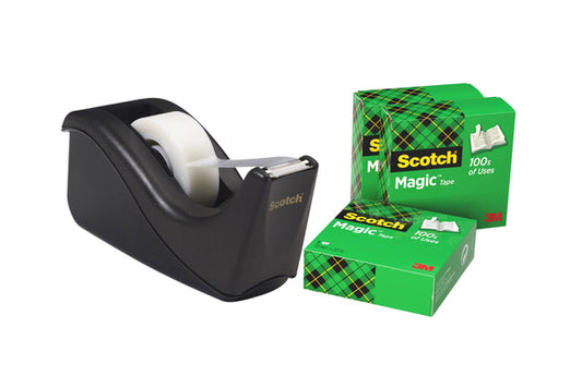 Plakbandhouder Scotch C60 zwart + 4 rol Magic tape