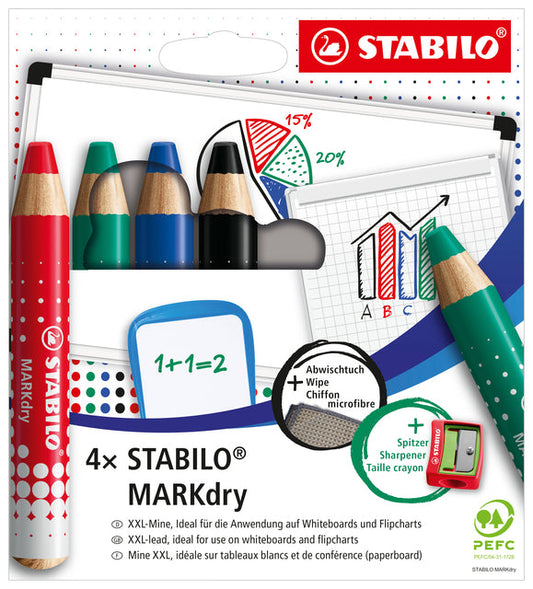 Whiteboardpotlood STABILO MARKdry 648/4 4st ass