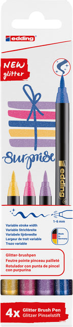 Brushpen edding 1340 4st glitter assorti