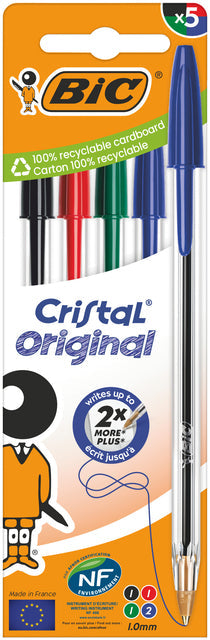 Balpen Bic Cristal M 5st assorti