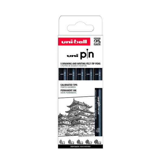 Fineliner Uni-ball Pin ASP008 set à 5 breedtes zw