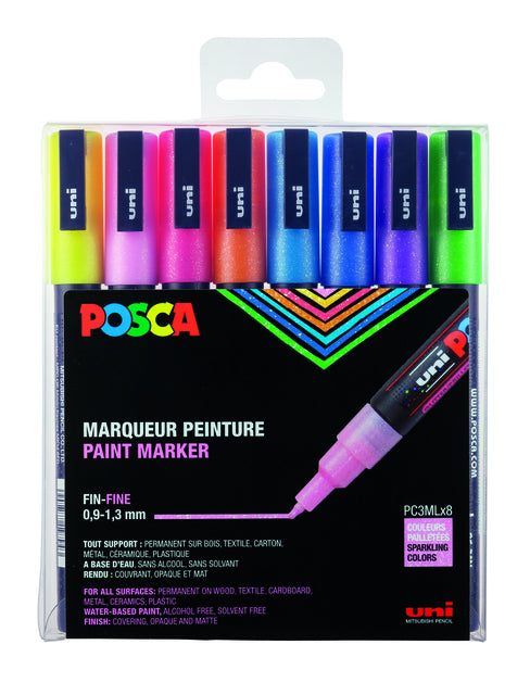 Paintmarker Uni POSCA PC3M F 8st glitter pastel