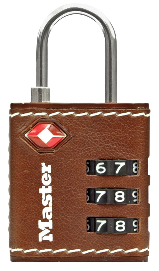 Hangslot Masterlock 3-cijfer TSA 30 mm bruin leer