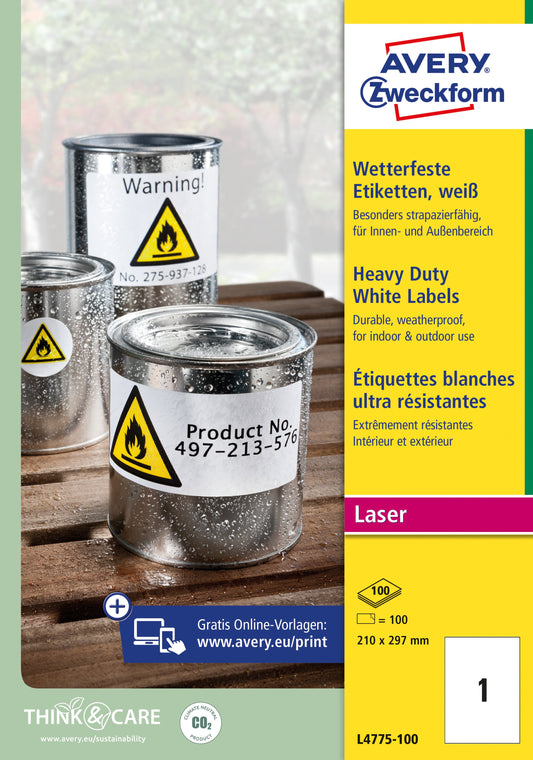 Etiket Avery Zweckform L4775-100 210x297mm 100st