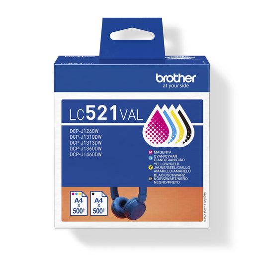 Inktcartridge Brother LC-521 zwart + 3 kleuren