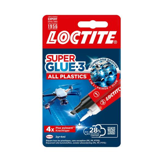 Secondenlijm Loctite All Plastic 2gr+4 ml