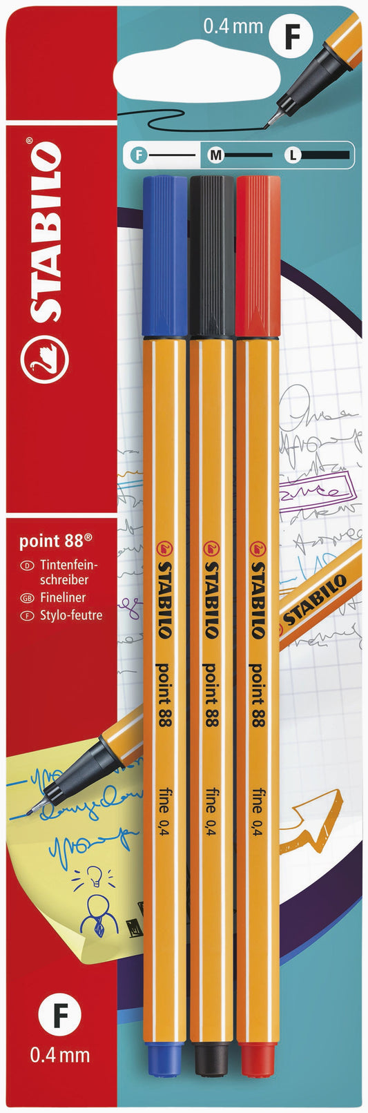 Fineliner STABILO point 88/3 F ass 3st