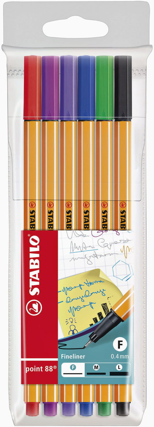 Fineliner STABILO point 88/6 F ass 6st