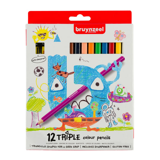 Kleurpotl Bruynzeel Kids Triple blister a 12st ass
