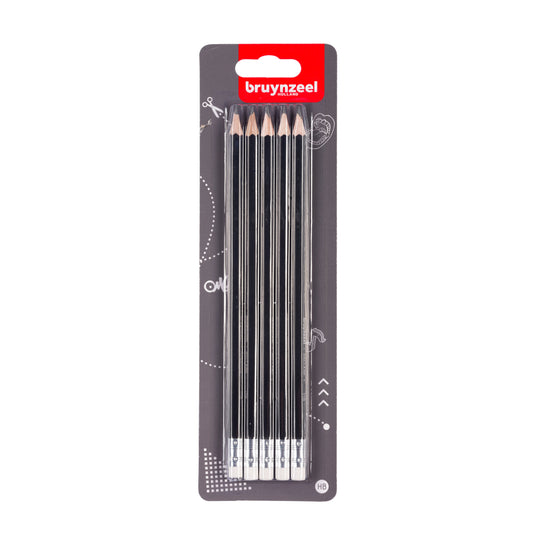 Grafietpotlood Bruynzeel Teens HB met gum 5 stuks