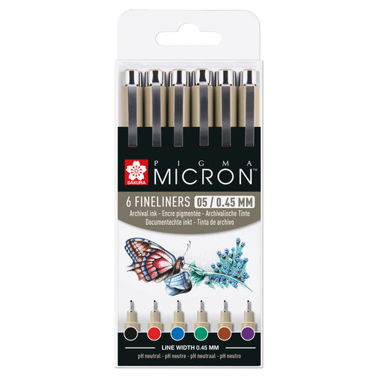 Fineliner Sakura Pigma Micron 05 basic 6 kleuren