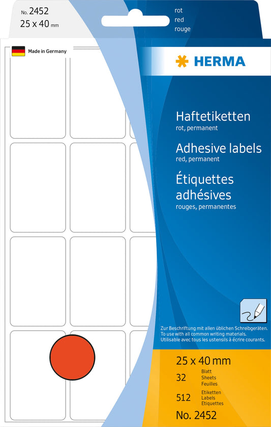 Etiket HERMA 2452 25x40mm rood 512stuks