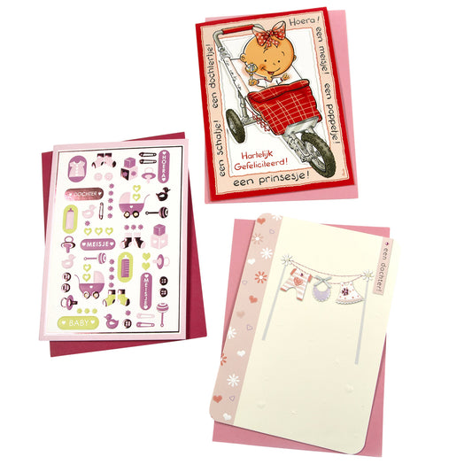 Wenskaart Paperclip navulset geb meisje 6 kaarten