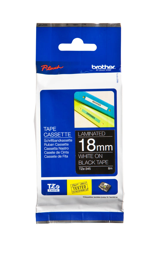 Labeltape Brother Ptouch TZe345 18mm zwart