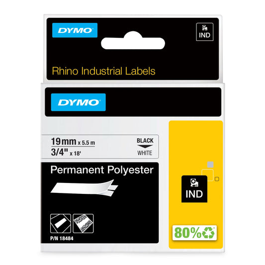 Labeltape Dymo Rhino industrieel polyester 19mm wt