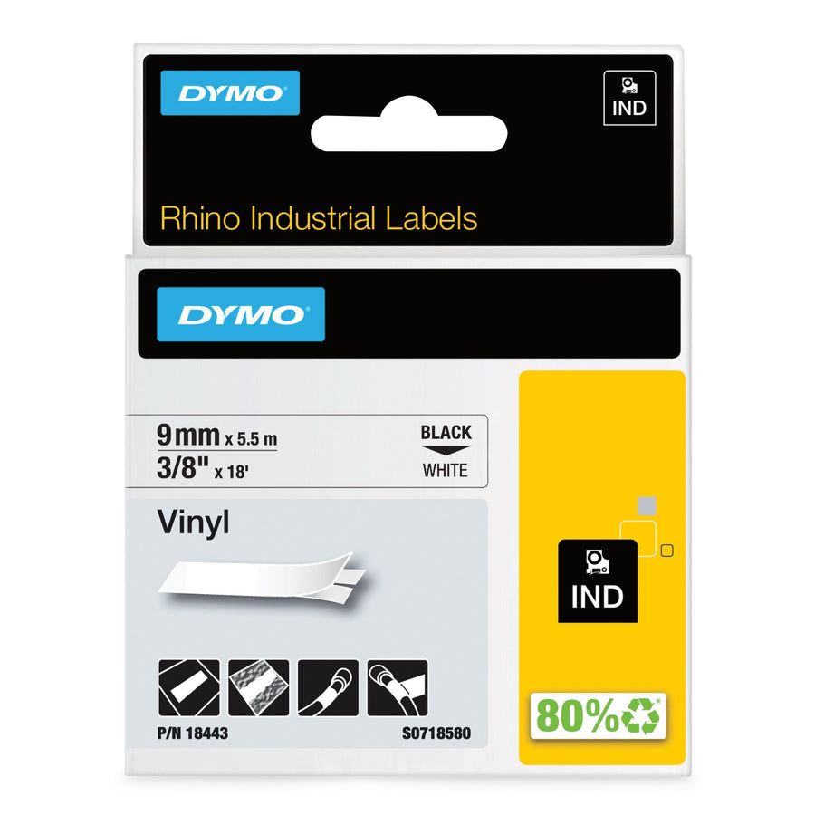 Labeltape Dymo Rhino industrieel vinyl 9mm wit
