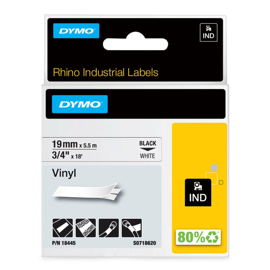 Labeltape Dymo Rhino industrieel vinyl 19mm wit