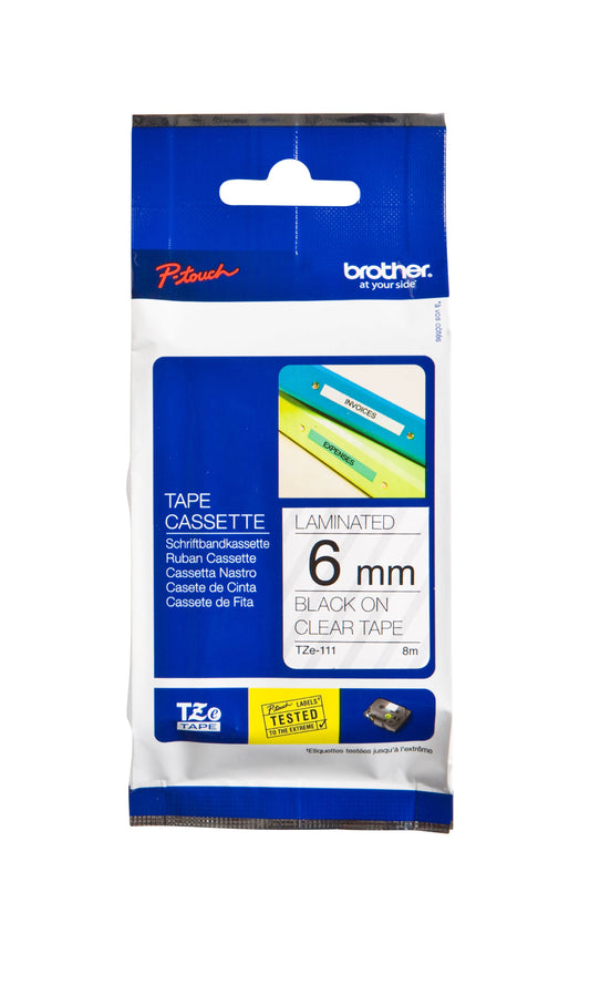 Labeltape Brother Ptouch TZe111 6mm transparant