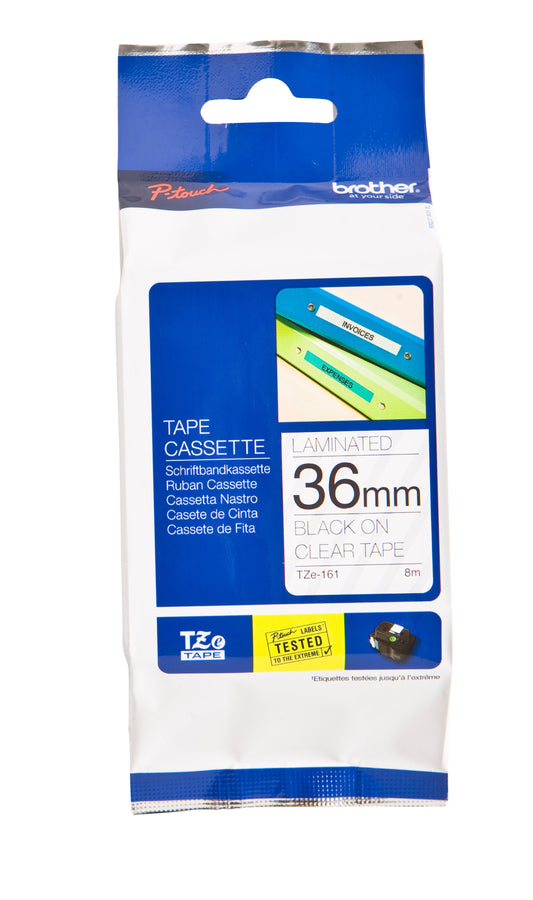 Labeltape Brother Ptouch TZe161 36mm transparant