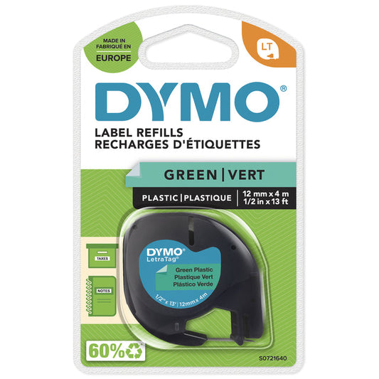 Labeltape Dymo LetraTag plastic 12mm groen