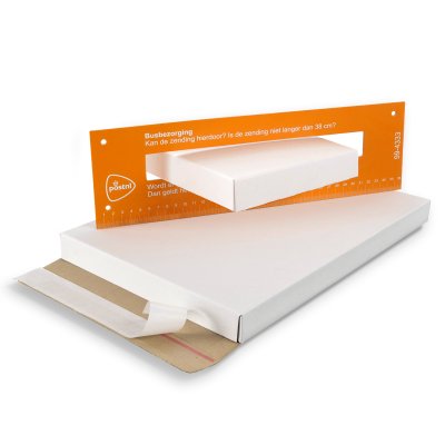 Brievenbusdoos 1 klr bedrukt wit Enkelgolf E-golf ext. formaat 230 x 30 x 350 inw. Formaat 224 x 24 x 336