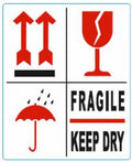 Waarschuwingsetiket 79 x 97 mm, pijl | fragile | paraplu | glas