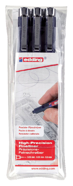 Fineliner edding 1800 0.25-0.35-0.5mm zwart