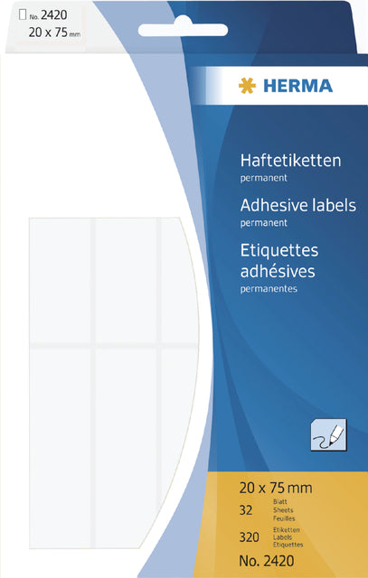 Etiket HERMA 2420 20x75mm wit 320stuks