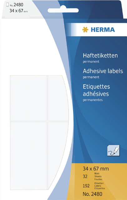 Etiket HERMA 2480 34x67mm wit 192stuks