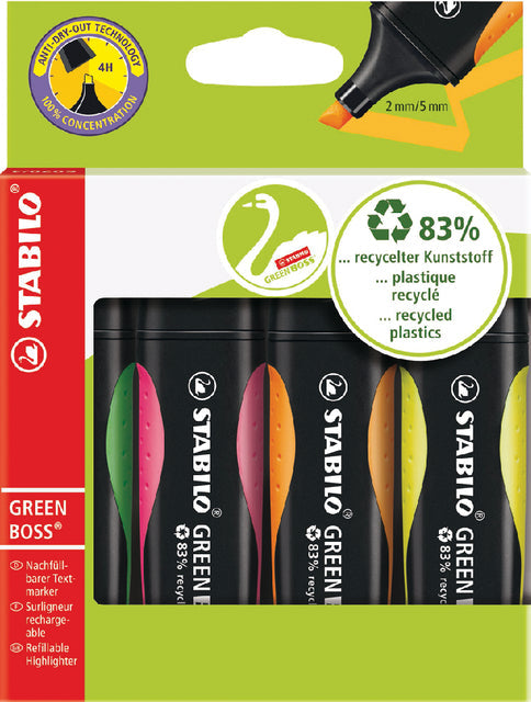 Markeerstift STABILO GREEN BOSS 6070/4 4st assorti