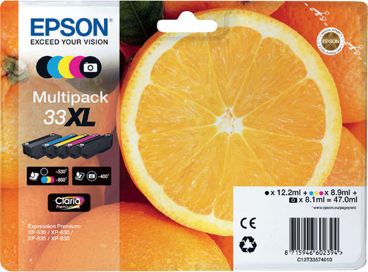 Inktcartridge Epson 33XL T3357 2x zw + 3 Kl
